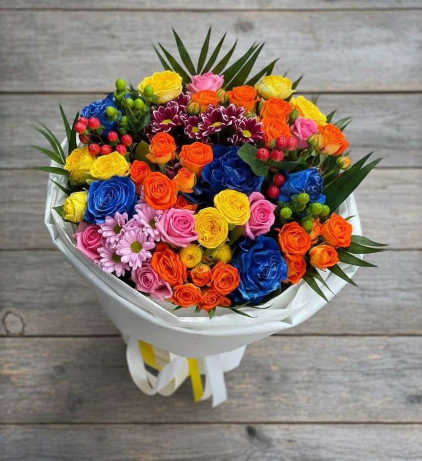 Букет цветов из: Розы и Хризантемы в Чехов-7