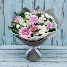 Букет цветов из:  Герберы, Альстромерии и Хризантемы в Чехов-7