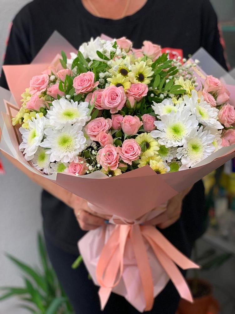 Букет цветов из: Розы и Хризантемы в Чехов-7