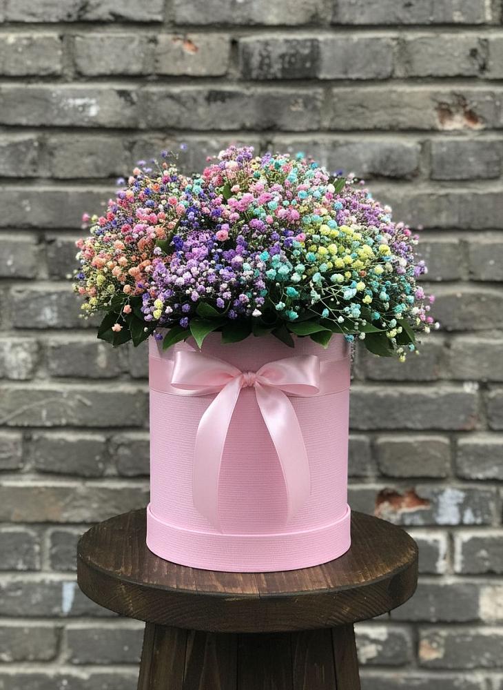 Цветочная композиция из Гипсофила и Розы в шляпной коробке в Чехов-7