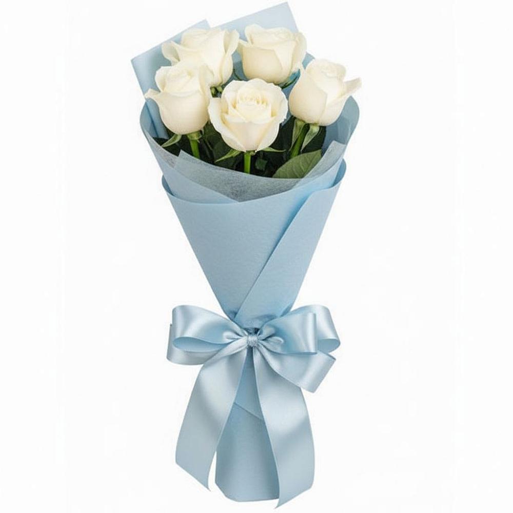 Букет 5 Белых роз Проуд в Чехов-7