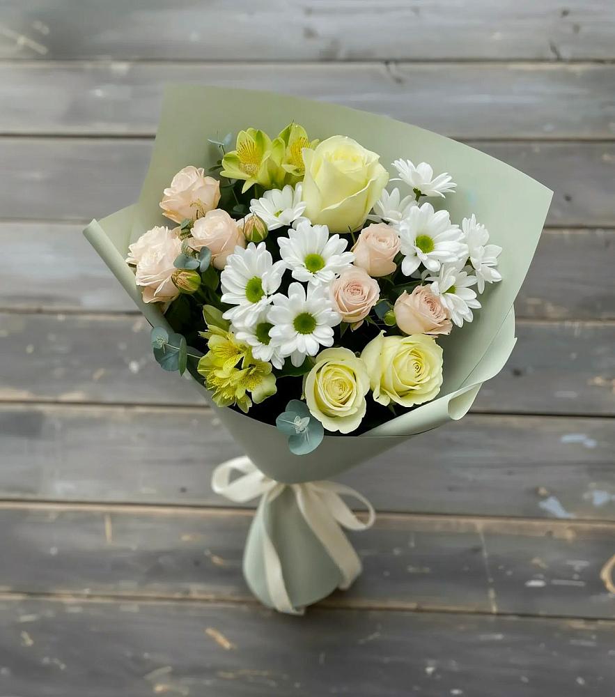 Букет цветов из: Альстромерии, Розы и Хризантемы в Чехов-7
