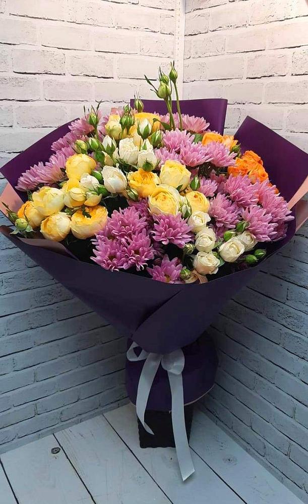 Букет цветов из: Хризантемы и Розы в Чехов-7