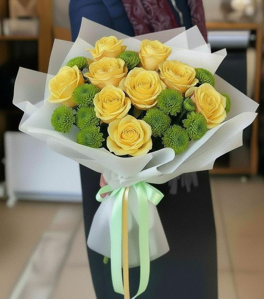 Букет цветов из: Хризантемы и Розы в Чехов-7
