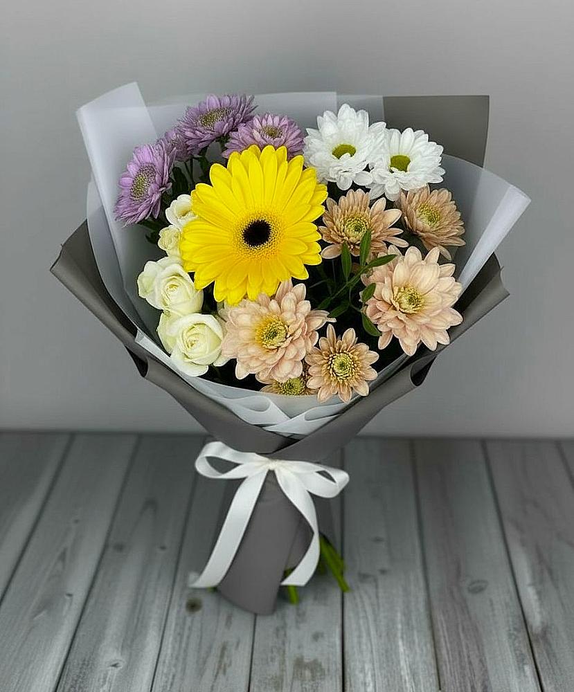 Букет цветов из: Розы, Герберы и Хризантемы в Чехов-7