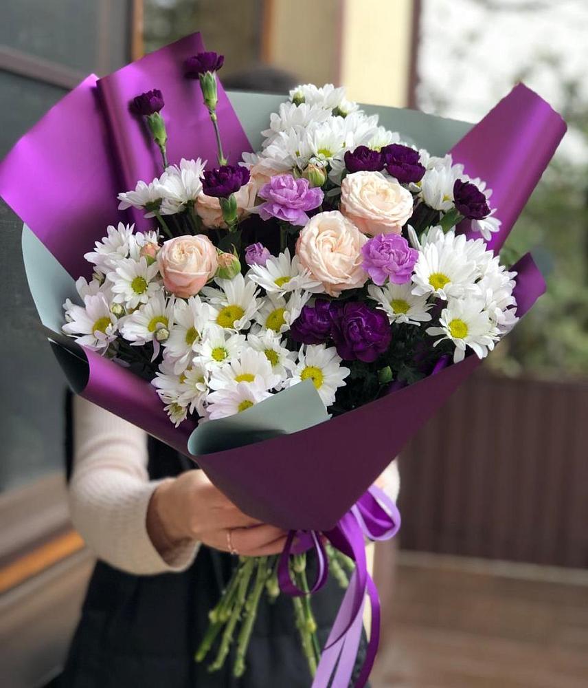 Букет цветов из: Хризантемы, Гвоздики и Розы в Чехов-7