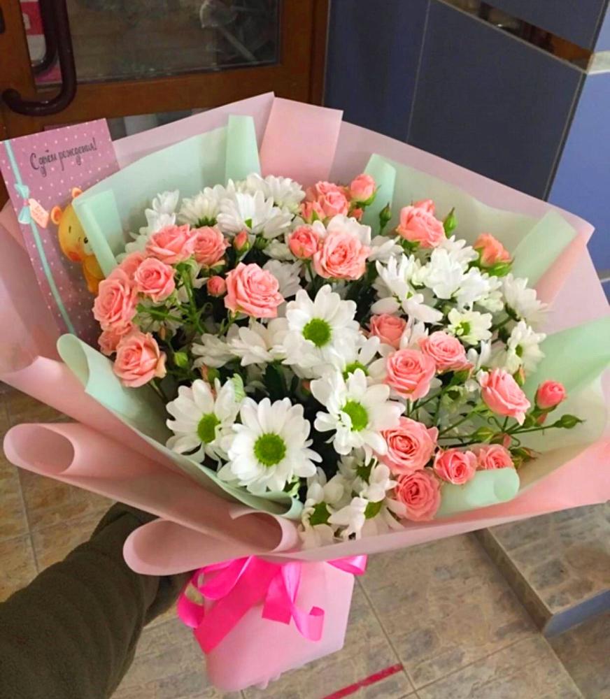 Букет цветов из: Розы и Хризантемы в Чехов-7
