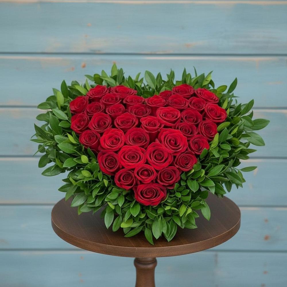 Цветочная композиция из Розы в виде сердца в Чехов-7