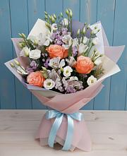 Букет цветов из:  Лизиантусы, Розы, Альстромерии и Гипсофила в Чехов-7