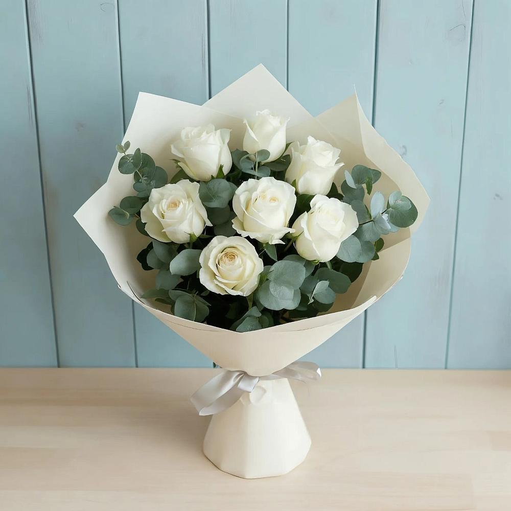 Букет Белые розы в Эвкалипте в Чехов-7