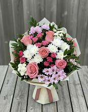 Букет цветов из:  Альстромерии, Гвоздики, Розы и Хризантемы в Чехов-7