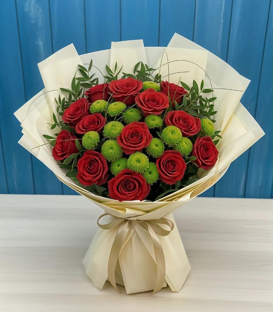 Букет цветов из: Розы и Хризантемы в Чехов-7